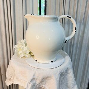 Inhabit Antiqued White Ceramic Pitcher super rustic & artsy!